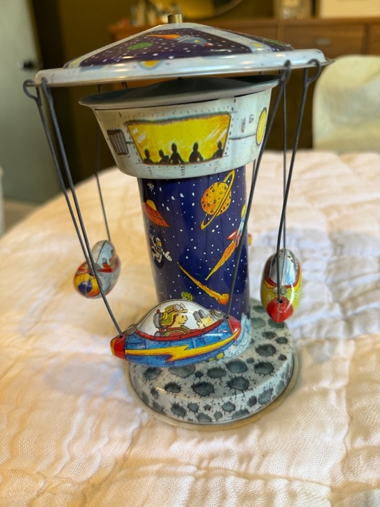 Schylling Other - Vintage-Style Kids Space Tin Carousel Toy - Blue & Yellow